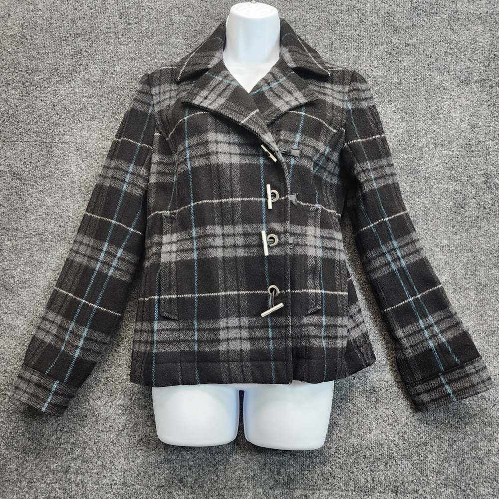 Ibex Women's Plaid Wool Toggle Pea Coat Jacket Gorpcore Preppy Cabin Classic S